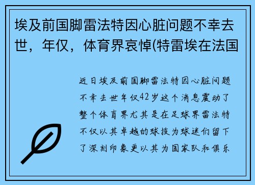 埃及前国脚雷法特因心脏问题不幸去世，年仅，体育界哀悼(特雷埃在法国什么位置)